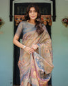 Rust Beige Handloom Cotton Saree with Royal Animal Caravan & Scenic Village Pallu