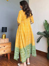 Mustard Yellow & Green Faux Georgette Kurti Set Front View - Shree Roop