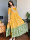 Full Length View of Mustard Yellow & Green Faux Georgette Kurti Set - Shree Roop