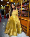 Golden Tissue Silk Gown Front View - Shree Roop