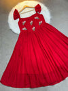 Red Vichitra Silk Gown Back View with Beads & Kardana Embroidery - Shree Roop