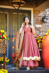 Full Length View of Peach Pink Party Wear Kurti Set with Sharara - Shree Roop