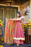 Close-up of Heavy Printed Dupatta on Peach Pink Sharara Set - Shree Roop