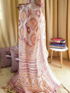 Ivory Linen Saree with Geometric Tribal Prints & Tassel Accents
