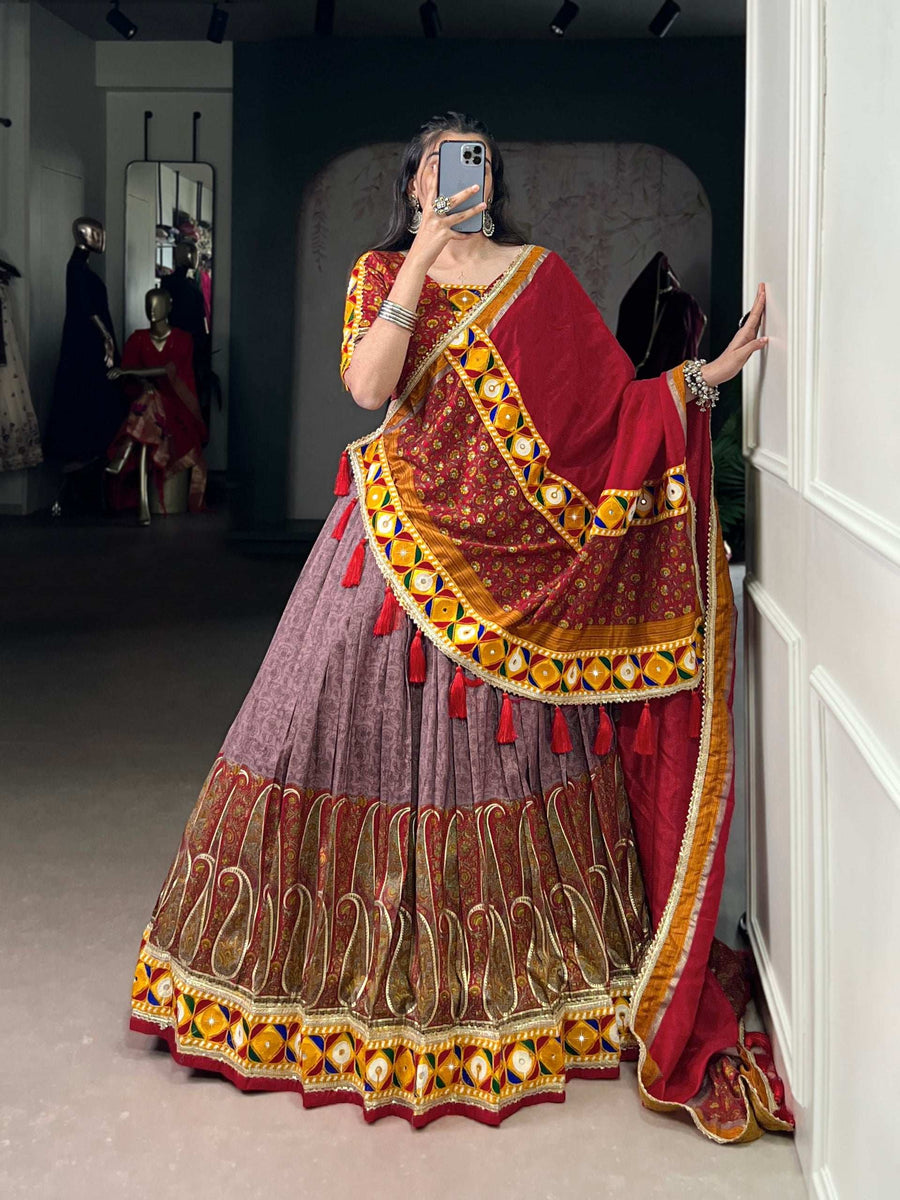LNB Tasar Silk Lehenga Choli with Kashmiri Print Dupatta and Foil Work - Shree Roop