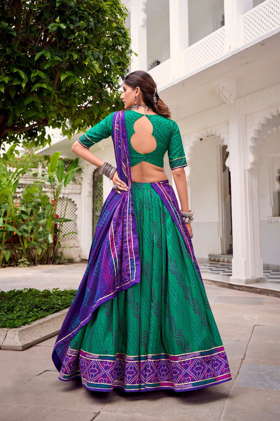 Full Length View of LNB GAURI Bandhani Lehenga Set with Dupatta for Festive Occasion - Shree Roop