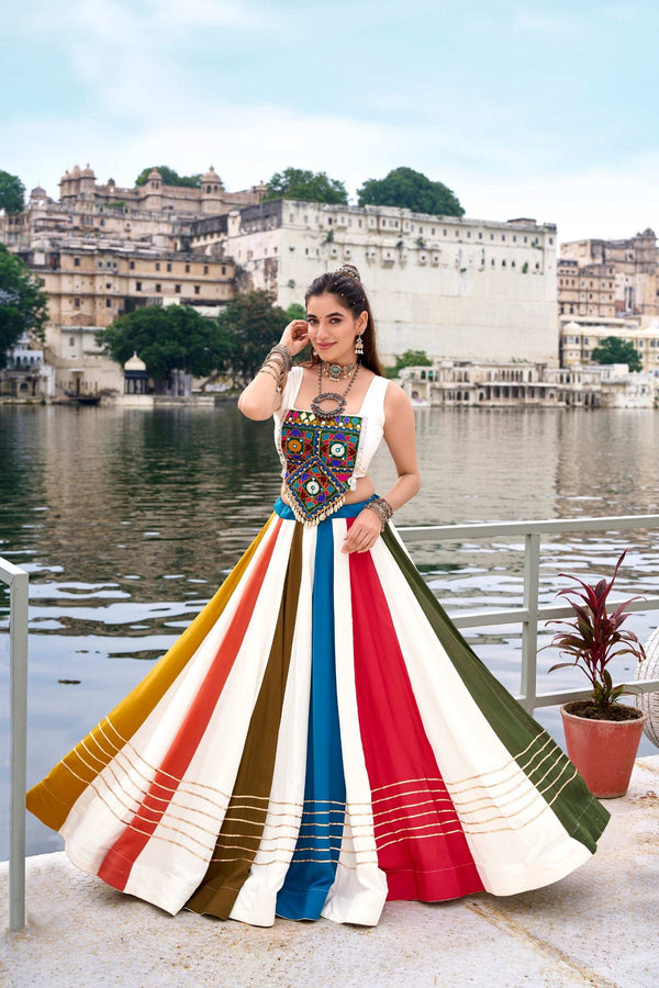 LNB Navratri Lehenga in Pure Rayon with Gota Patti and Mirror Work Front View - Shree Roop