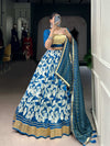 LNB Tasar Silk Lehenga Choli Dupatta Embossed Design Lace Touch Up Detail Close-up - Shree Roop