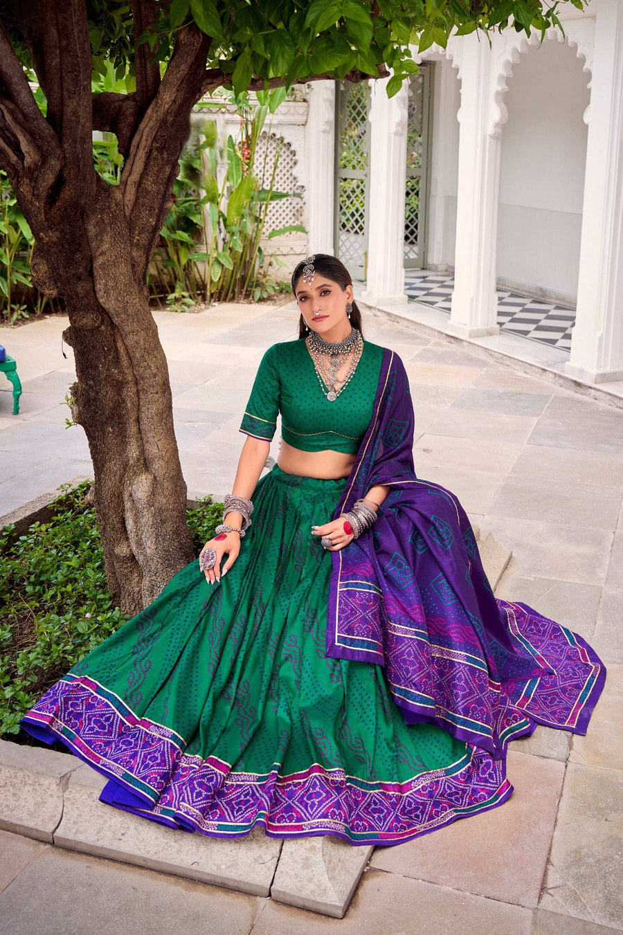 LNB Navratri 2025 GAURI Bandhani Lehenga Set Back View with Bandhej Print Dupatta - Shree Roop