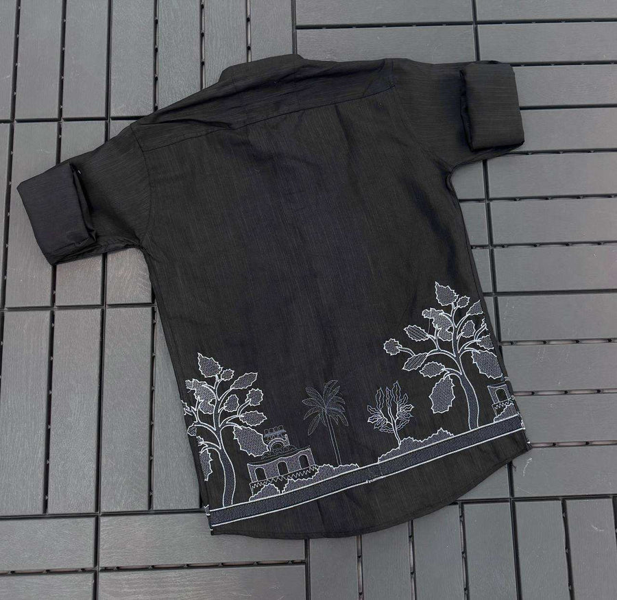 Shree Roop Men's Full Length Linen Kurta with Embroidery in Casual Fit