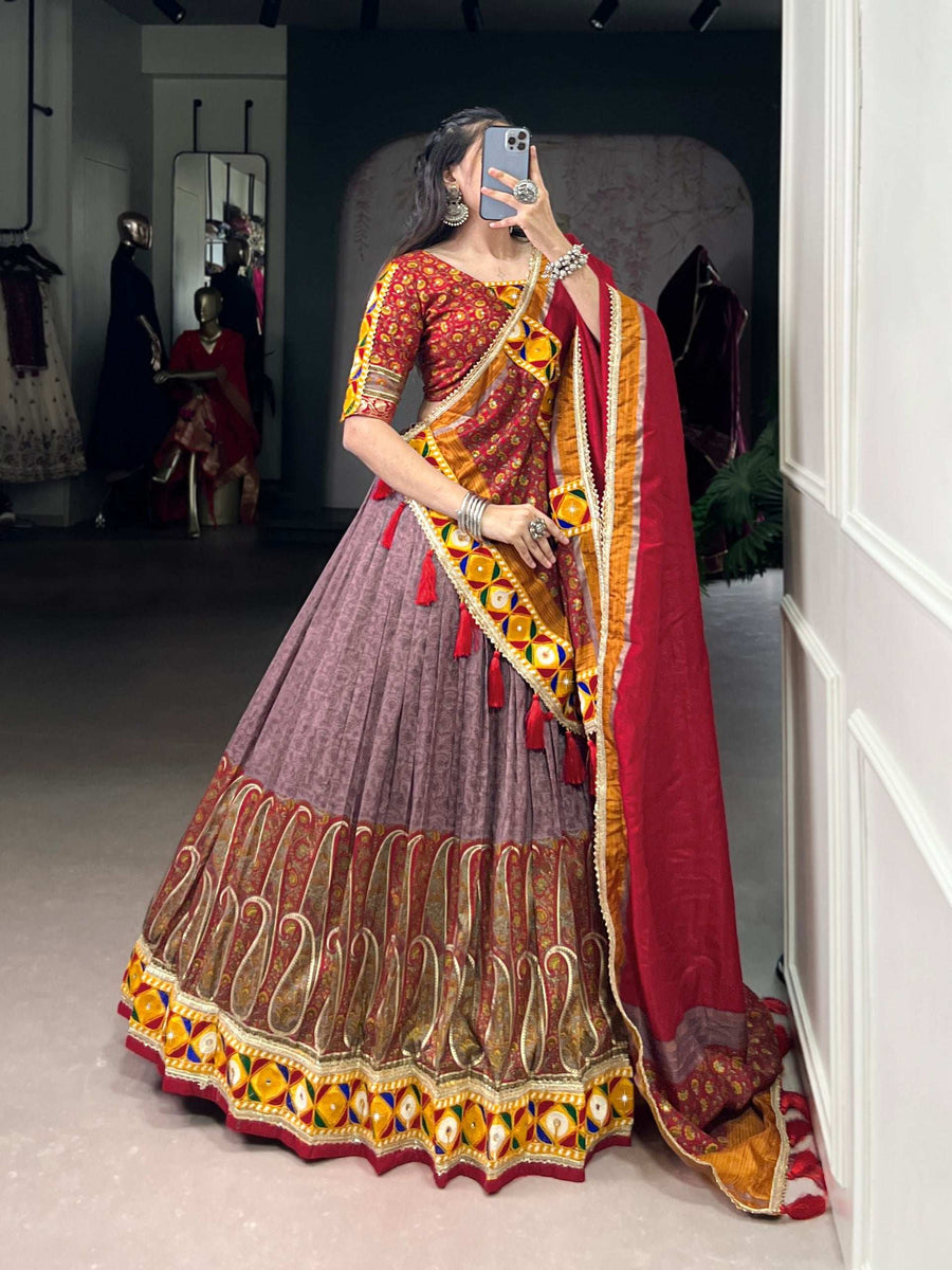 LNB Tasar Silk Lehenga Choli Back View with Sequins Lace and Gotta Patti - Shree Roop