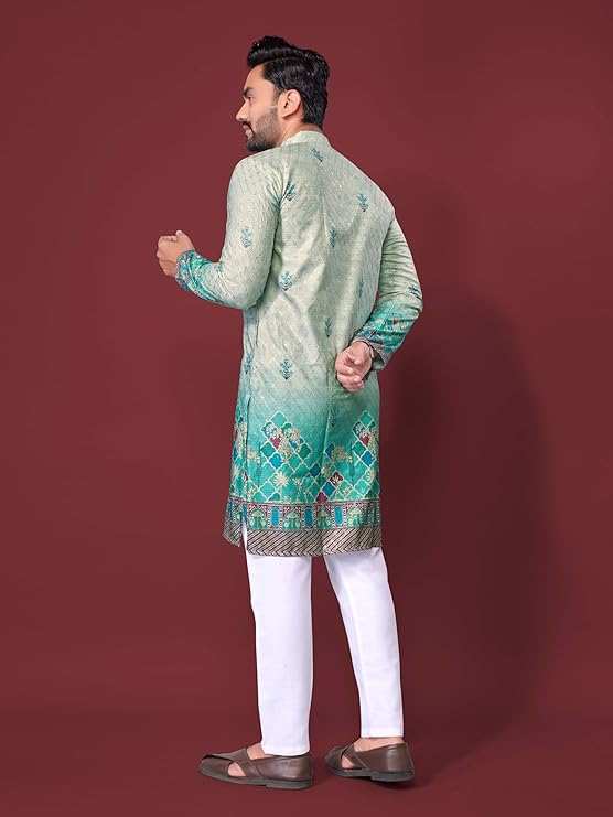 Close-up of Crochet Sequence Work on Beige Cotton Kurta - Shree Roop
