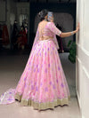 Full Length View of LNB Floral Tabby Silk Lehenga with Stitched Blouse and Dupatta for Festive Occasions - Shree Roop