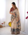Beige Handloom Cotton Saree with Maroon Blouse and Multicolor Royal Procession Pallu