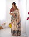 Beige Handloom Cotton Saree with Maroon Blouse and Multicolor Royal Procession Pallu