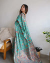 Multicolor Zari Woven Handloom Cotton Saree | Animal & Floral Motifs with Tassels – Buy Online
