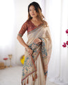 Beige Handloom Cotton Saree with Maroon Blouse and Multicolor Royal Procession Pallu