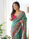 Plum Handloom Cotton Saree | Floral Print, Mythical Border & Tassels – Buy Online