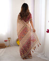 Beige & Mauve Handloom Cotton Saree | Floral Jaal, Peacock Motifs & Storytelling Pallu – Buy Online