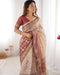 Beige & Mauve Handloom Cotton Saree | Floral Jaal, Peacock Motifs & Storytelling Pallu – Buy Online