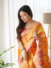 Plum Handloom Cotton Saree | Floral Print, Mythical Border & Tassels – Buy Online