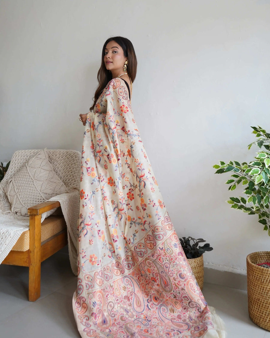 Beige & Brown Handloom Cotton Saree | Kalamkari Pallu, Elephant Motifs & Tassels – Buy Online
