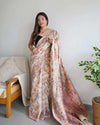 Beige Handloom Cotton Saree | Village Celebration Print & Rust Blouse – Buy Online