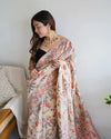Beige & Brown Handloom Cotton Saree | Kalamkari Pallu, Elephant Motifs & Tassels – Buy Online