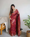 Beige & Brown Handloom Cotton Saree | Kalamkari Pallu, Elephant Motifs & Tassels – Buy Online