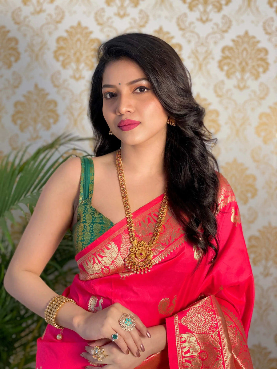 Beige & Maroon Handloom Cotton Saree | Floral Print & Peacock Bird Art Pallu – Buy Online