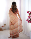 Ivory Handloom Cotton Saree | Maroon Border, Floral Print & Royal Procession Pallu – Buy Online