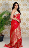 Ivory Handloom Cotton Saree | Maroon Border, Floral Print & Royal Procession Pallu – Buy Online