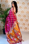 Ivory & Teal Handloom Cotton Saree | Mandala Buti, Peacock Pallu & Contrast Blouse – Buy Online