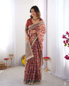 Rust Maroon Handloom Cotton Saree | Floral Jaal & Multicolor Mandala Pallu – Buy Online