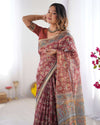 Rust Maroon Handloom Cotton Saree | Floral Jaal & Multicolor Mandala Pallu – Buy Online