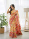Rust Maroon Handloom Cotton Saree | Floral Jaal & Multicolor Mandala Pallu – Buy Online