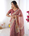 Maroon Handloom Cotton Saree | Floral Print & Royal Procession Pallu – Buy Online