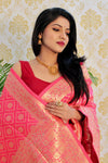 Maroon Handloom Cotton Saree | Floral Print & Royal Procession Pallu – Buy Online