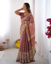 Maroon Handloom Cotton Saree with All-Over Floral Print & Multicolor Royal Procession Pallu
