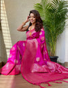 Maroon Handloom Cotton Saree | Floral Print & Royal Procession Pallu – Buy Online