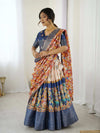 Cream & Pink Handloom Cotton Saree | Pastel Floral Print & Ornamental Tree Pallu – Buy Online