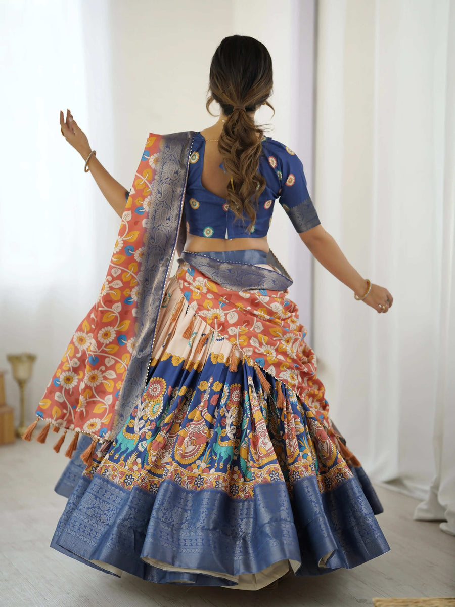 Cream & Pink Handloom Cotton Saree | Pastel Floral Print & Ornamental Tree Pallu – Buy Online