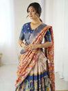 Cream & Pink Handloom Cotton Saree | Pastel Floral Print & Ornamental Tree Pallu – Buy Online