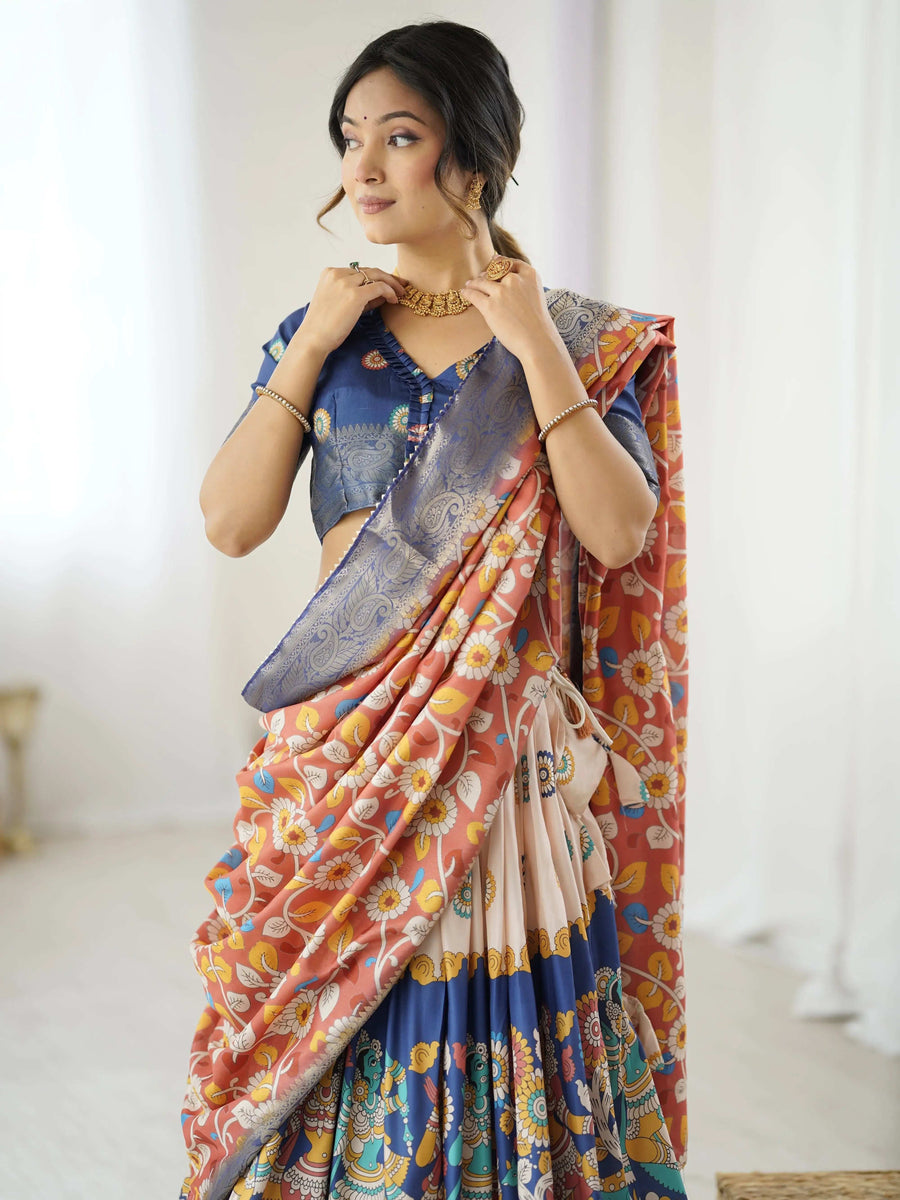 Maroon Pure Linen Cotton Handloom Saree with Elephant Motifs and Floral Digital Print