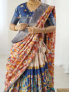 Cream & Pink Handloom Cotton Saree | Pastel Floral Print & Ornamental Tree Pallu – Buy Online