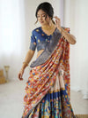 Maroon Pure Linen Cotton Handloom Saree with Elephant & Floral Folk Art