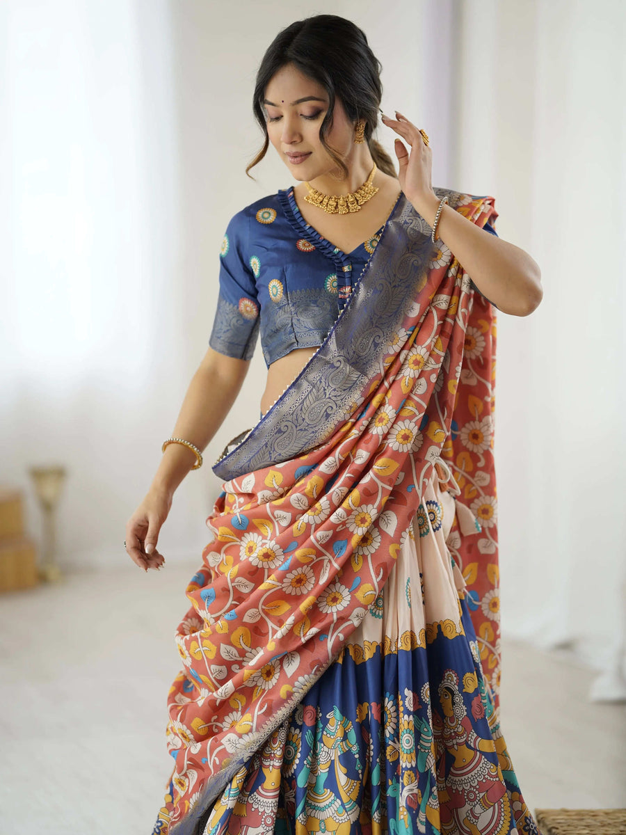 Maroon Pure Linen Cotton Handloom Saree with Elephant & Floral Folk Art