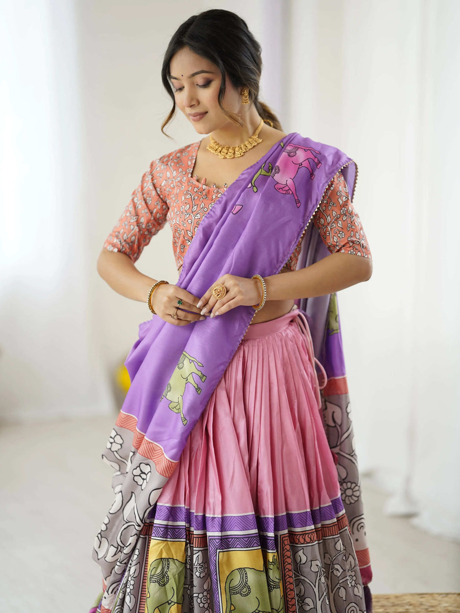 Olive Green Pure Linen Cotton Handloom Saree with Pink Lotus Motifs & Maroon Blouse