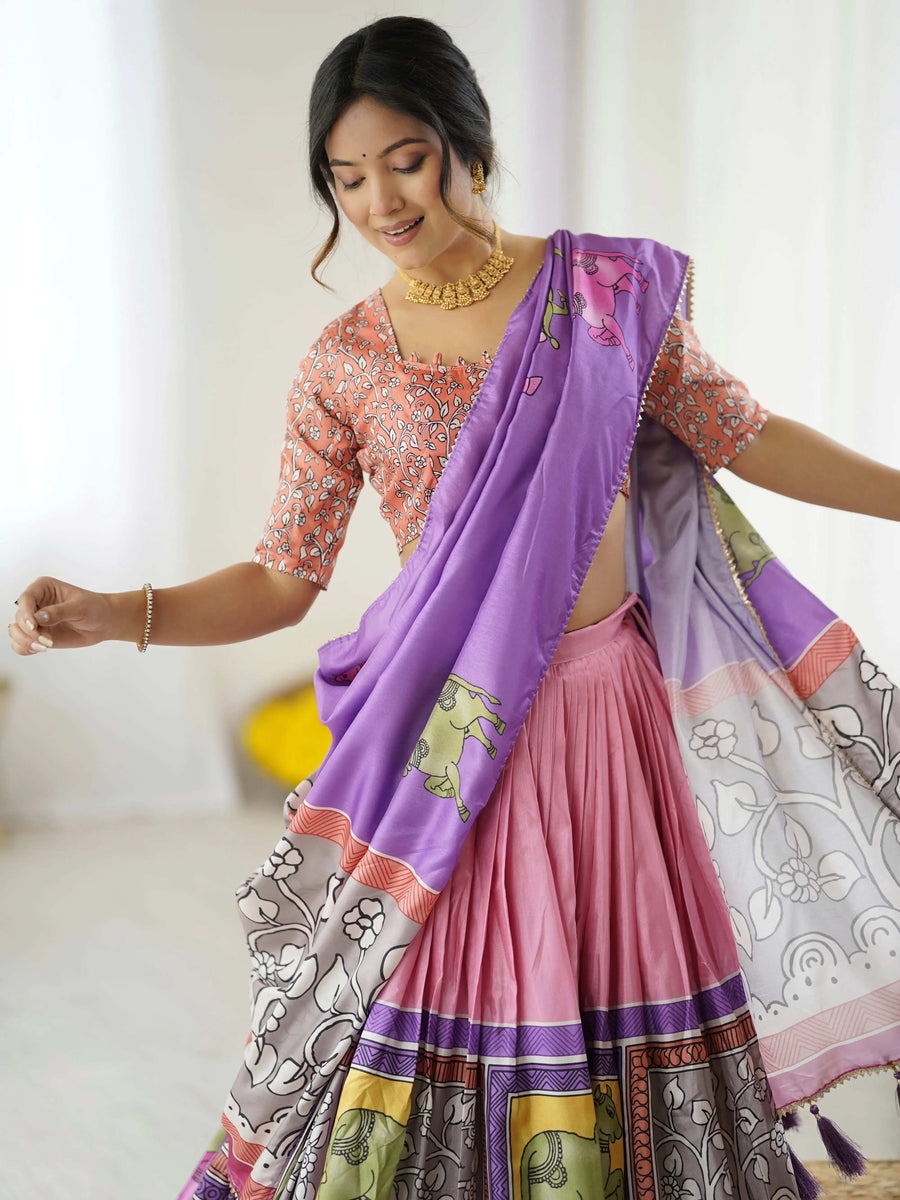 Olive Green Pure Linen Cotton Handloom Saree with Pink Lotus Motifs & Maroon Blouse