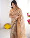 Peach Orange Pure Linen Cotton Handloom Saree with Floral Vine Print and Elegant Pallu Artwork